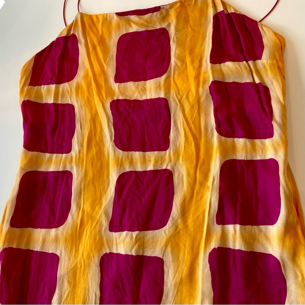 Anthropologie Pink and Yellow Square-Print Midi Slip Dress - Picture 6 of 15